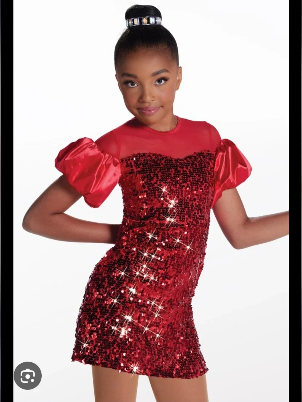 Weissman SC Uptown Girl 17741 Red Sequin Puff Sleeve Dance Costume Small Child